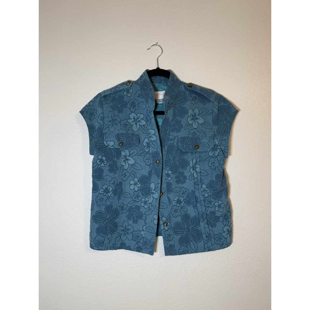 Emma James Top Turquoise Size 6 Short Stylish Sleeves and Buttons